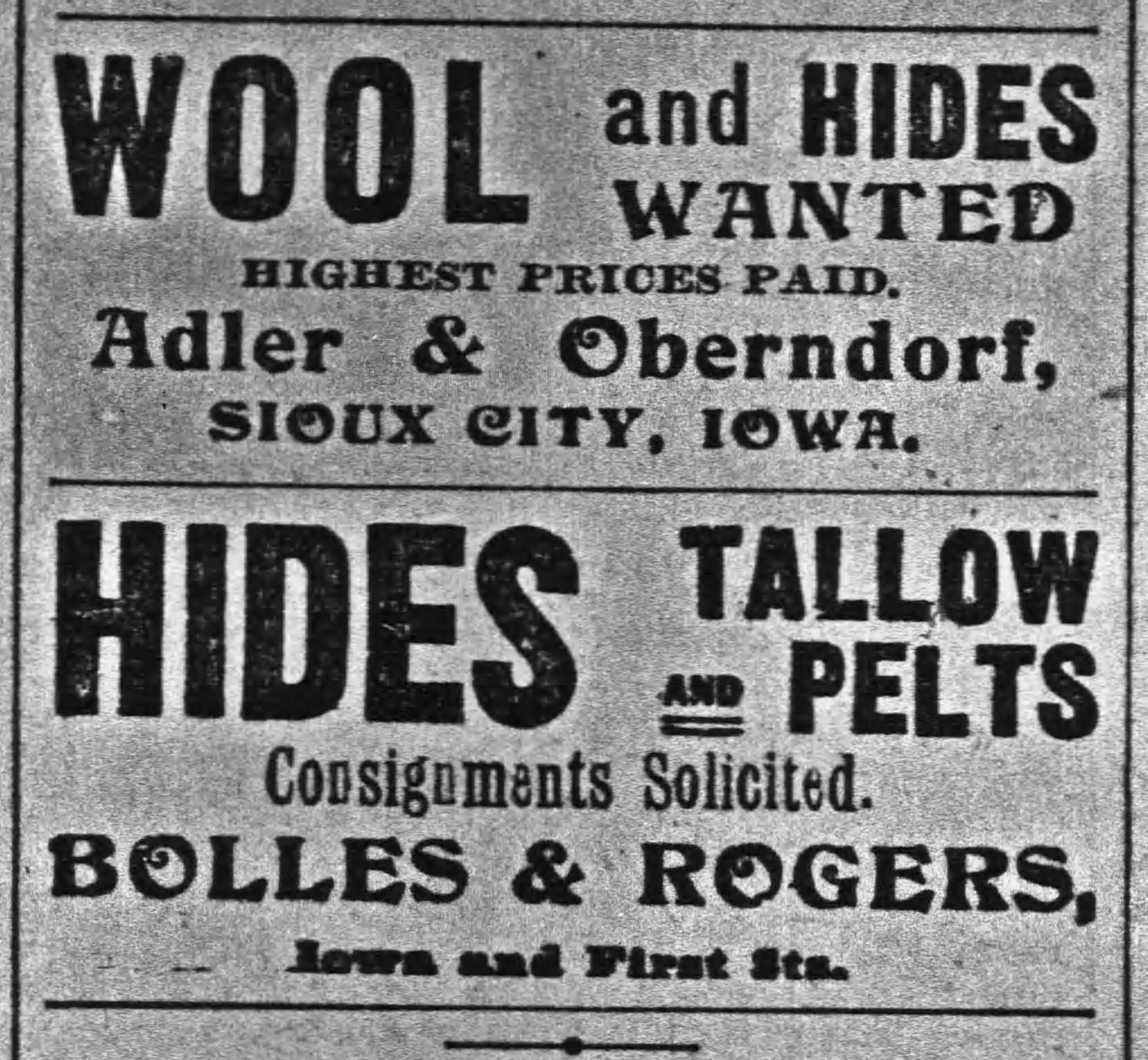 Sioux City Journal ads, Oct. 3 1900